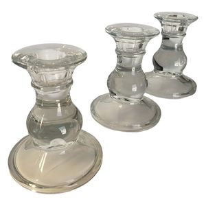Vintage Leaded Clear Glass Taper Candle Holder Set Of 3